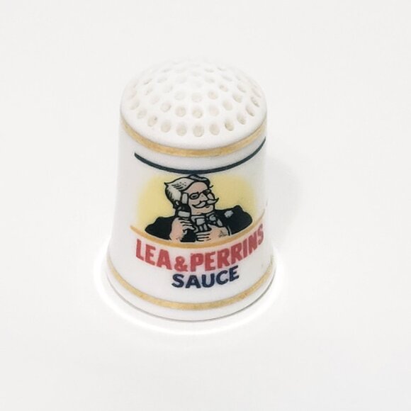 Lea & Perrins Sauce Worcstishire Advertising Thimble 1" Porcelain 1980s - Picture 1 of 6